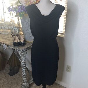 Adrianna Papell Black Shutter Pleat Fitted Sheath Dress